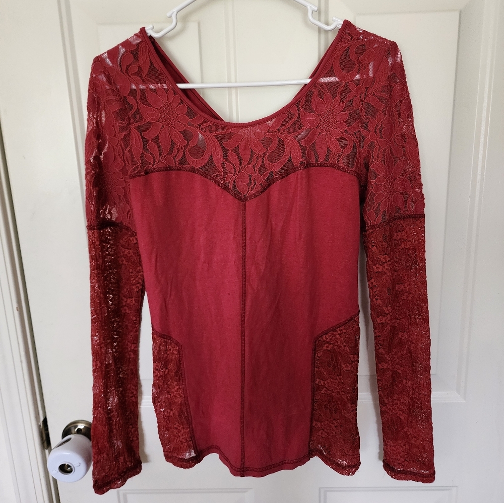 Free People burgundy lace long sleeve